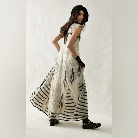 Free People Black and Cream Ethereal Sheer Lace Maxi Dress - Picture 3 of 11